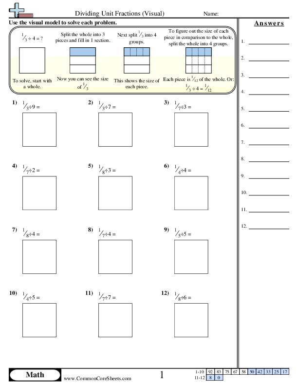 Dividing Unit Fractions (Visual) worksheet